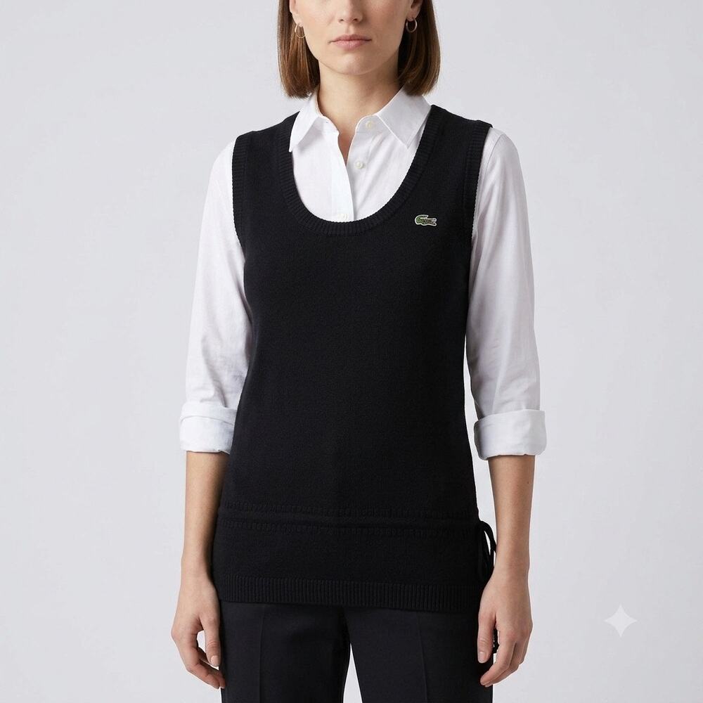 LACOSTE Vintage Women’s Black Knit Sweater Vest Made In France Size 42 Medium